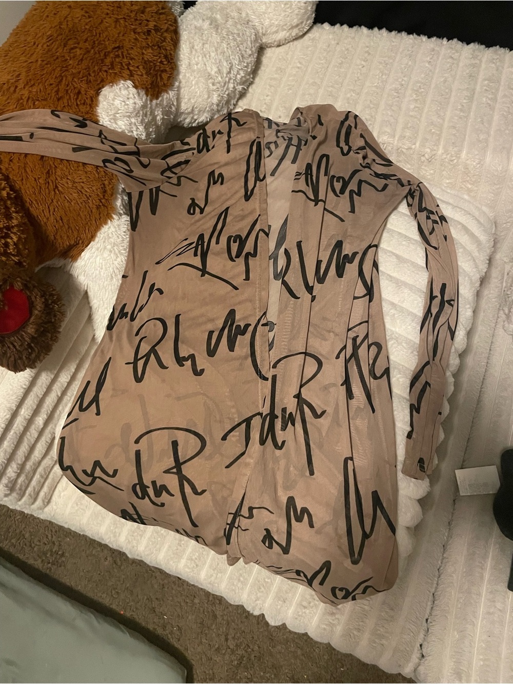 Women’s Script-Print Long Sleeve Cardigan in Beige